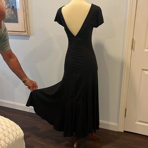 VINTAGE MICHELLE STUART MIDI DRESS / SMALL /SEXY V BACK GATHERED & FITTED /BLACK